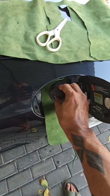 Leather work on the Porsche